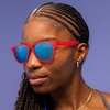 image:imagegoodr Flamingos on a Booze Cruise Polarized Sunglasses Medium Sized OG Pink Translucent Frames with Teal Mirored Reflective Lens UV400 Protection No Slip No Bounce