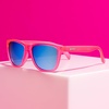 image:imagegoodr Flamingos on a Booze Cruise Polarized Sunglasses Medium Sized OG Pink Translucent Frames with Teal Mirored Reflective Lens UV400 Protection No Slip No Bounce