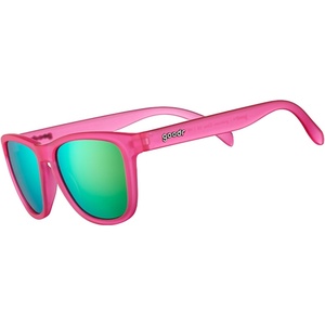 image:imagegoodr Flamingos on a Booze Cruise Polarized Sunglasses Medium Sized OG Pink Translucent Frames with Teal Mirored Reflective Lens UV400 Protection No Slip No Bounce