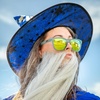 image:imagegoodr Sunbathing with Wizards Polarized Sunglasses Medium Sized OG Light Blue Translucent Frames with Gold Mirrored Reflective Lenses UV400 Protection No Slip No Bounce
