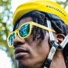 image:imagegoodr Swedish Meatball Hangover Polarized Sunglasses Medium Sized OG Yellow Translucent Frames with Blue Mirrored Reflective Lens UV400 Protection No Slip No Bounce
