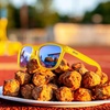 image:imagegoodr Swedish Meatball Hangover Polarized Sunglasses Medium Sized OG Yellow Translucent Frames with Blue Mirrored Reflective Lens UV400 Protection No Slip No Bounce