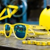 image:imagegoodr Swedish Meatball Hangover Polarized Sunglasses Medium Sized OG Yellow Translucent Frames with Blue Mirrored Reflective Lens UV400 Protection No Slip No Bounce