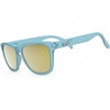 image:imagegoodr Sunbathing with Wizards Polarized Sunglasses Medium Sized OG Light Blue Translucent Frames with Gold Mirrored Reflective Lenses UV400 Protection No Slip No Bounce